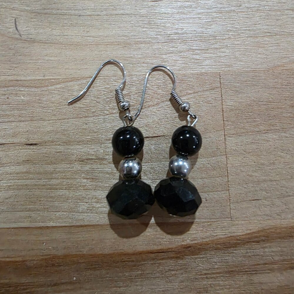 Black Onyx Silver Dangle Drop Earrings
